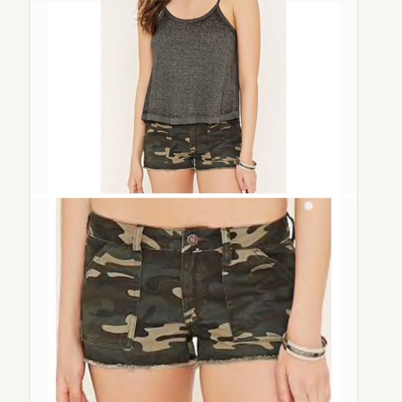 Forever 21 Camo Jean Shorts Khaki Tan Green 27 - Picture 13 of 13